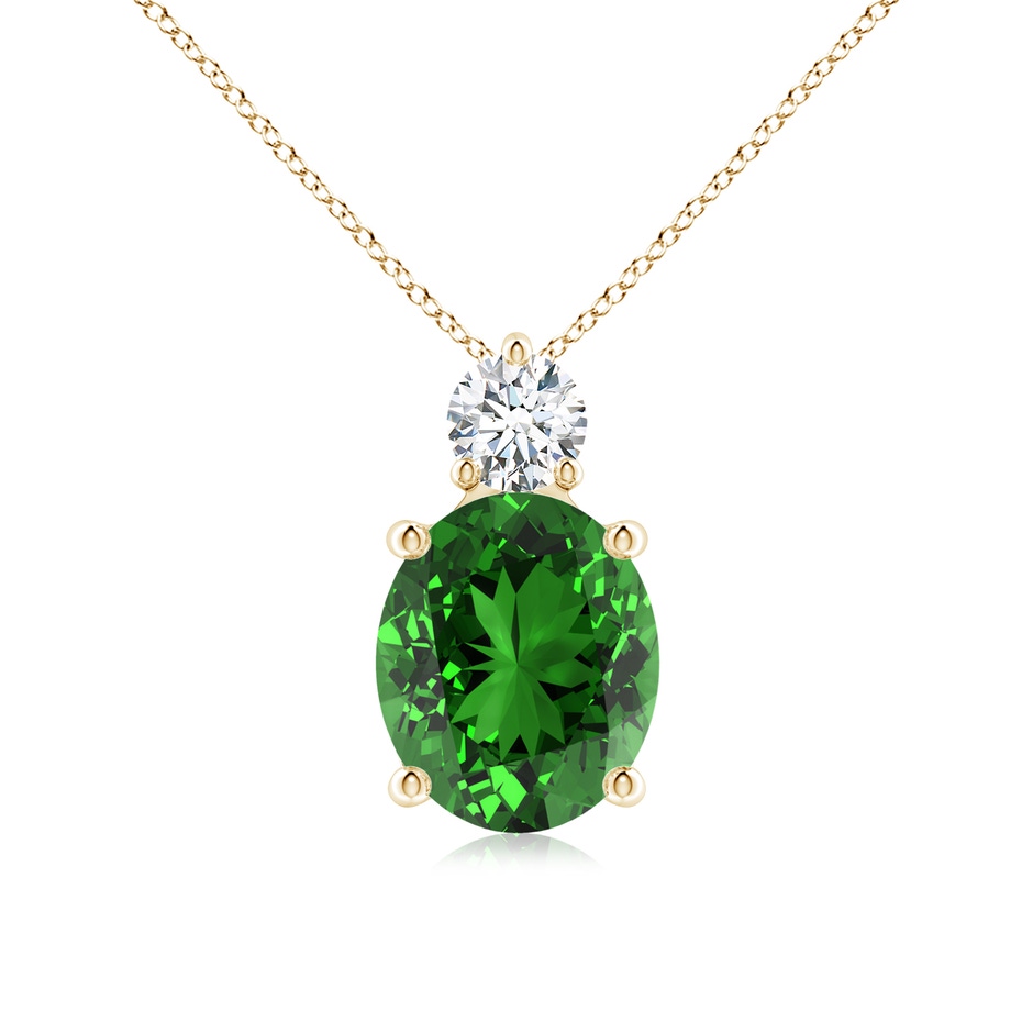 12x10mm Labgrown Lab-Grown Oval Emerald Solitaire Pendant with Diamond in Yellow Gold 