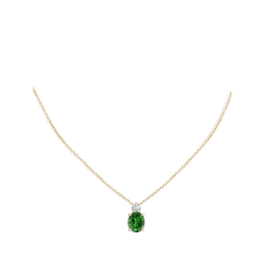 12x10mm Labgrown Lab-Grown Oval Emerald Solitaire Pendant with Diamond in Yellow Gold pen