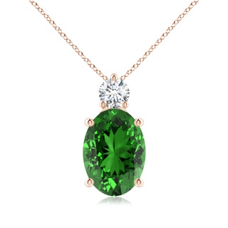 14x10mm Labgrown Lab-Grown Oval Emerald Solitaire Pendant with Diamond in Rose Gold