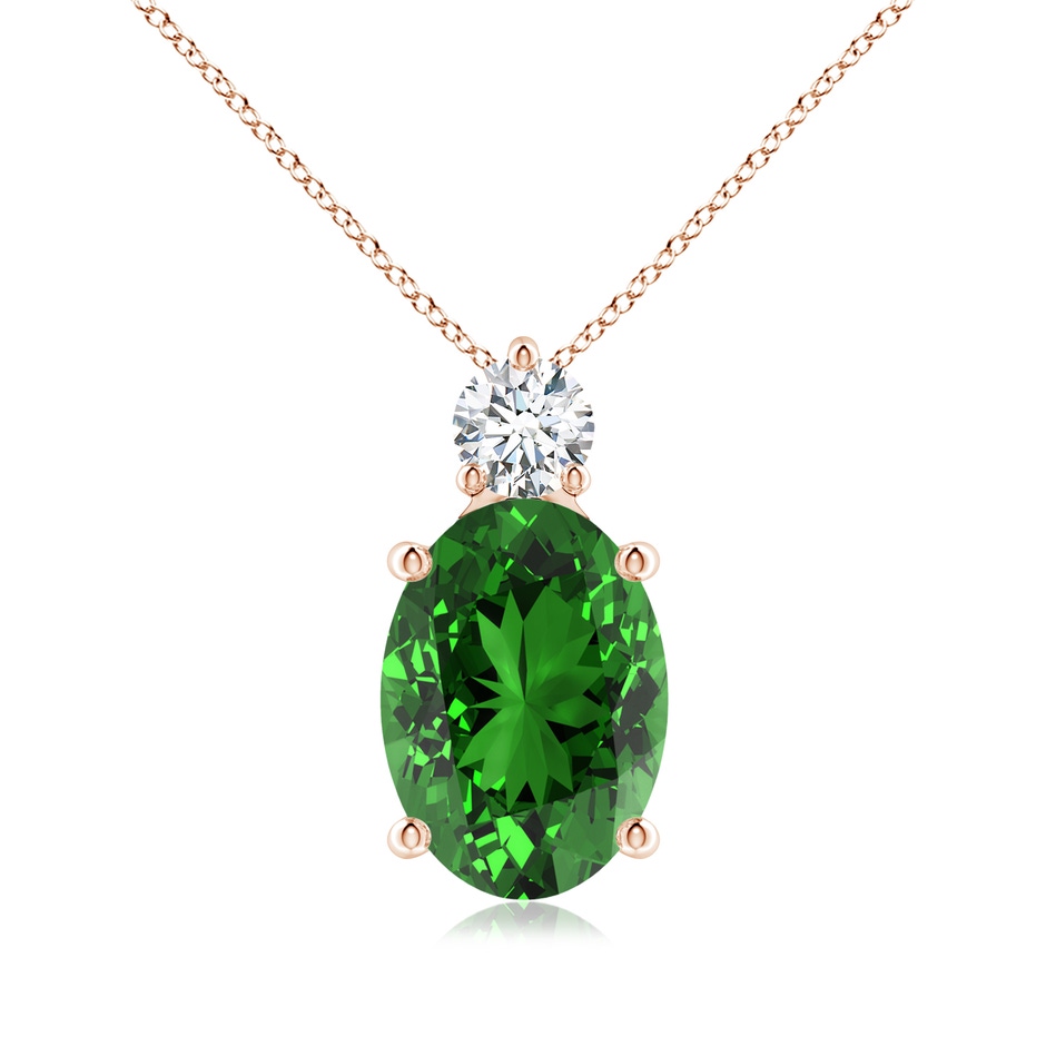 14x10mm Labgrown Lab-Grown Oval Emerald Solitaire Pendant with Diamond in Rose Gold 