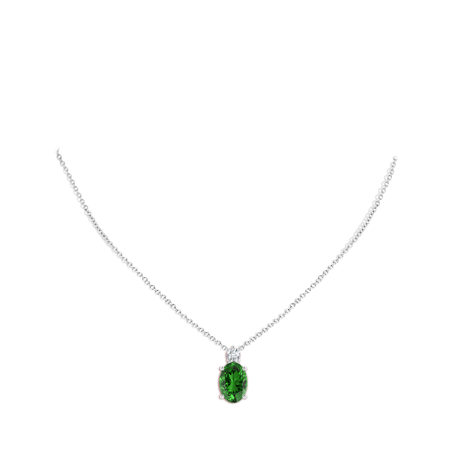 14x10mm Labgrown Lab-Grown Oval Emerald Solitaire Pendant with Diamond in White Gold pen