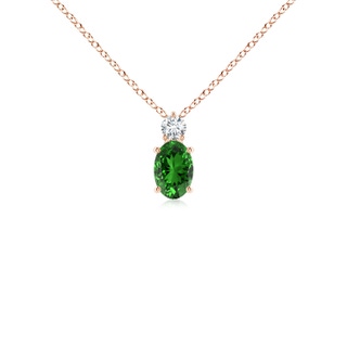 6x4mm Labgrown Lab-Grown Oval Emerald Solitaire Pendant with Diamond in 10K Rose Gold