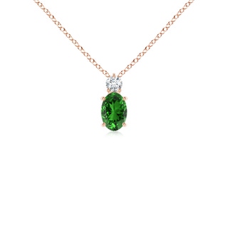 6x4mm Labgrown Lab-Grown Oval Emerald Solitaire Pendant with Diamond in 9K Rose Gold