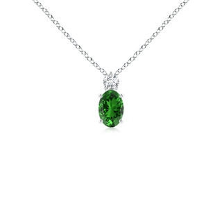 6x4mm Labgrown Lab-Grown Oval Emerald Solitaire Pendant with Diamond in S999 Silver