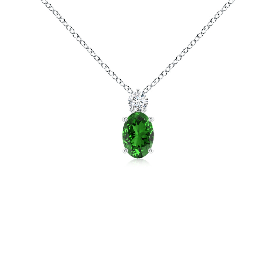 6x4mm Labgrown Lab-Grown Oval Emerald Solitaire Pendant with Diamond in S999 Silver 