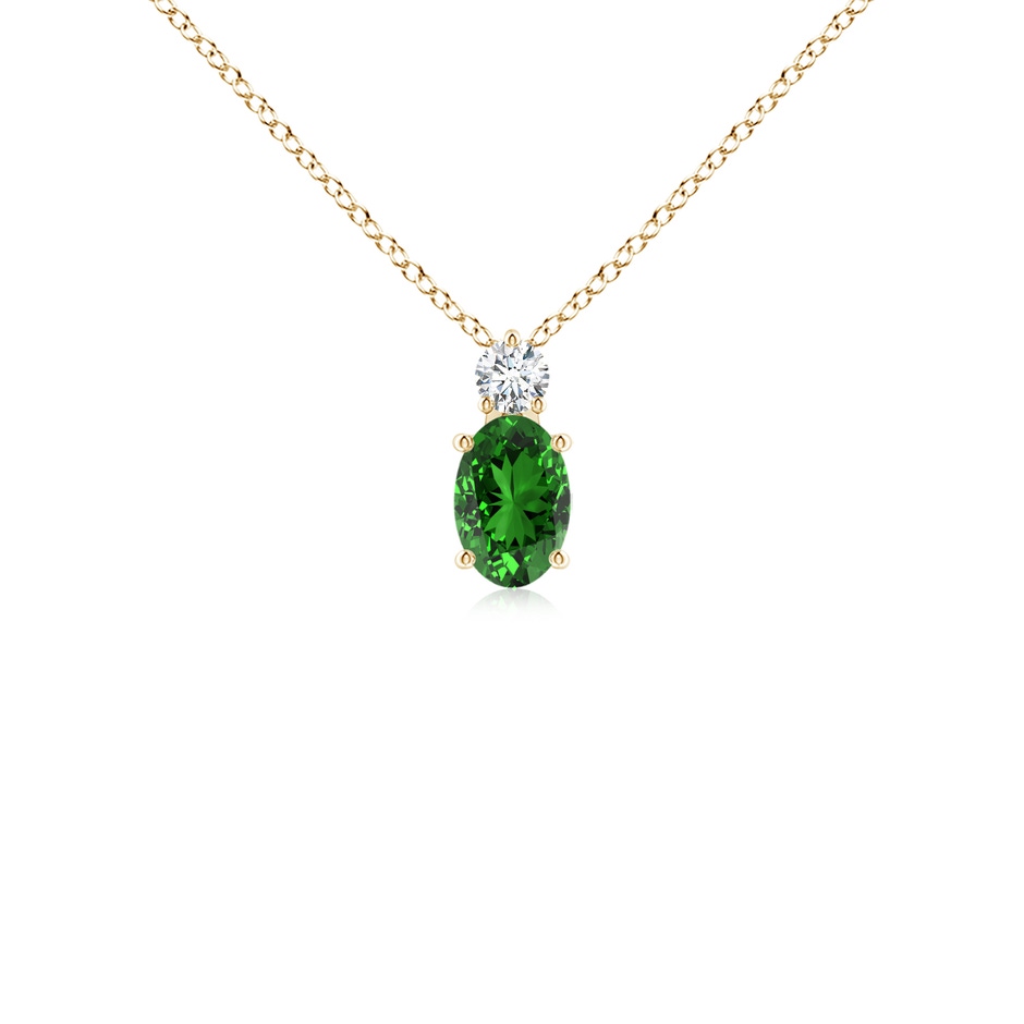 6x4mm Labgrown Lab-Grown Oval Emerald Solitaire Pendant with Diamond in Yellow Gold 