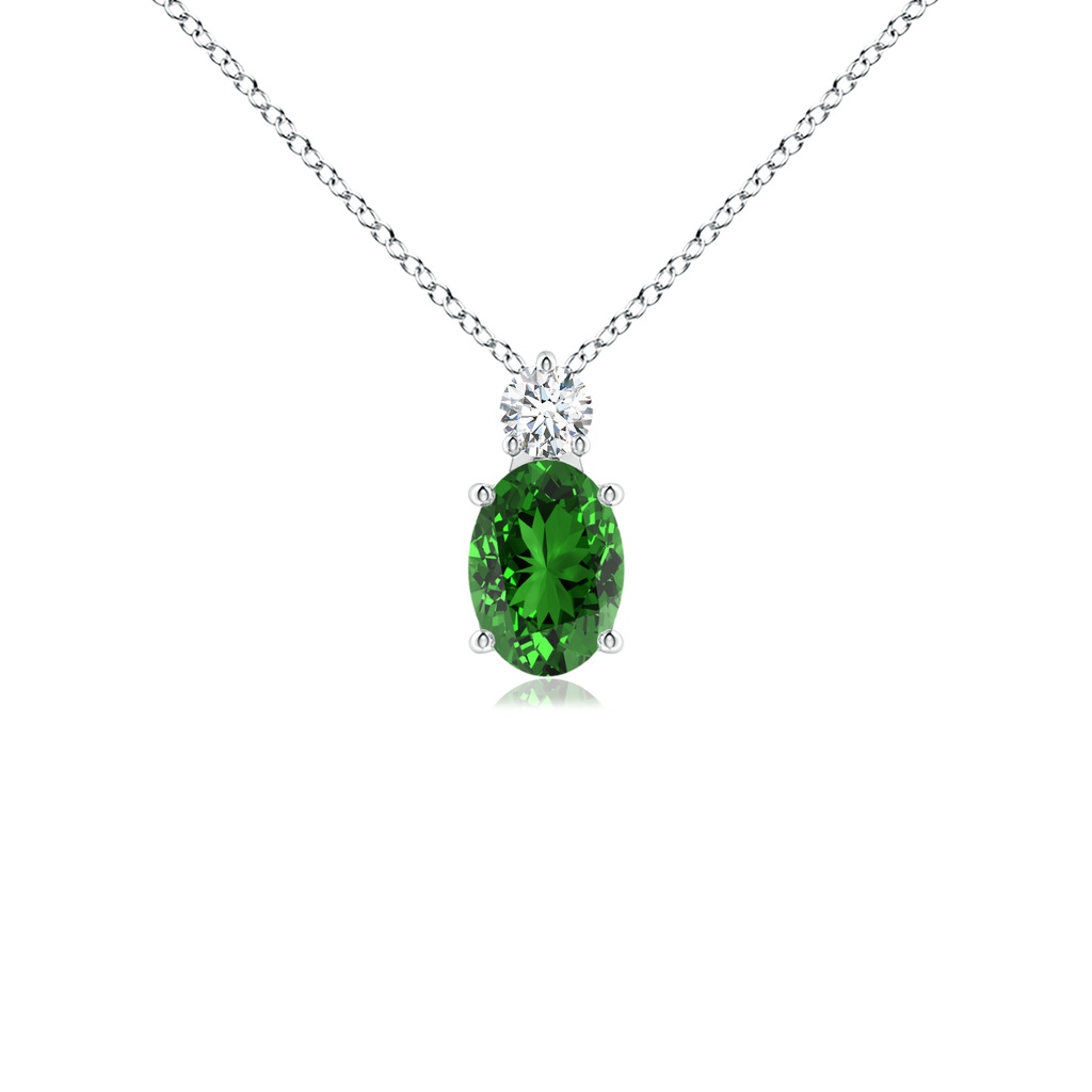 7x5mm Labgrown Lab-Grown Oval Emerald Solitaire Pendant with Diamond in White Gold