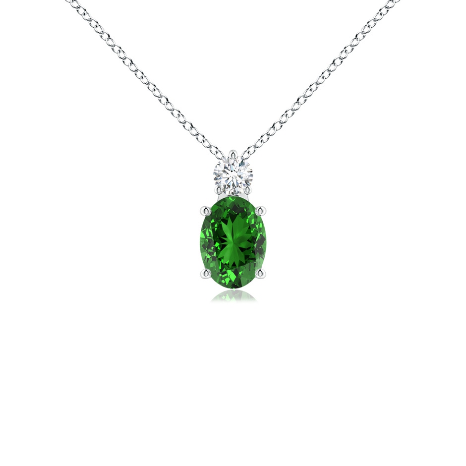 7x5mm Labgrown Lab-Grown Oval Emerald Solitaire Pendant with Diamond in White Gold 