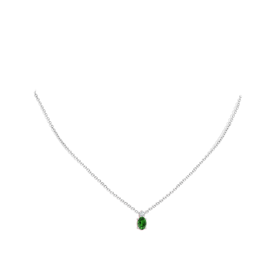 7x5mm Labgrown Lab-Grown Oval Emerald Solitaire Pendant with Diamond in White Gold pen