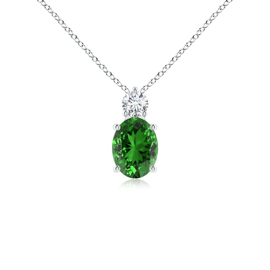 8x6mm Labgrown Lab-Grown Oval Emerald Solitaire Pendant with Diamond in S999 Silver 