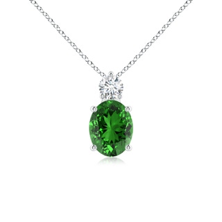9x7mm Labgrown Lab-Grown Oval Emerald Solitaire Pendant with Diamond in S999 Silver