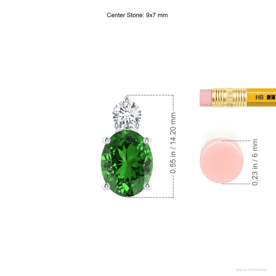 9x7mm Labgrown Lab-Grown Oval Emerald Solitaire Pendant with Diamond in S999 Silver ruler