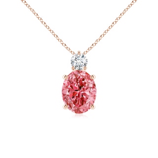 10x8mm Labgrown Oval Lab-Grown Fancy Intense Pink Diamond Solitaire Pendant in 10K Rose Gold