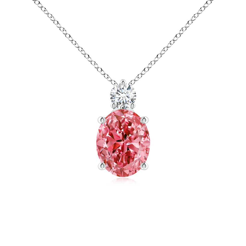 10x8mm Labgrown Oval Lab-Grown Fancy Intense Pink Diamond Solitaire Pendant in P950 Platinum