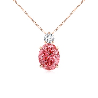 10x8mm Labgrown Oval Lab-Grown Fancy Intense Pink Diamond Solitaire Pendant in Rose Gold