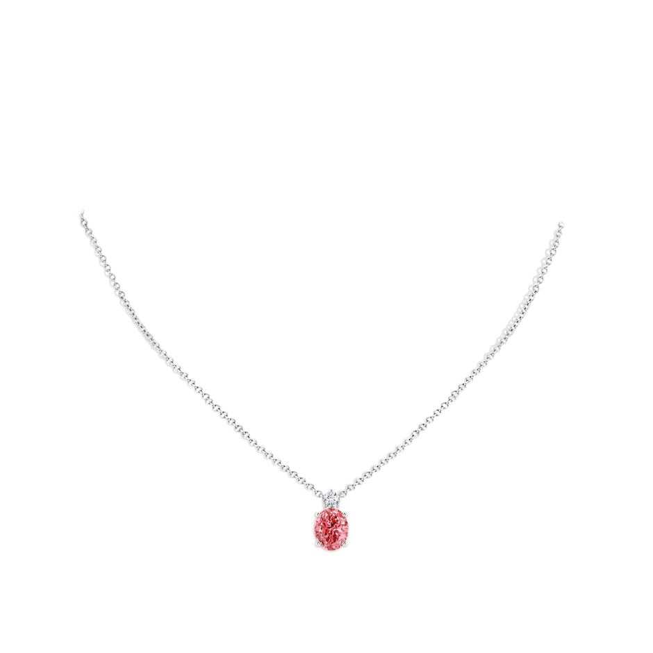 10x8mm Labgrown Oval Lab-Grown Fancy Intense Pink Diamond Solitaire Pendant in White Gold pen