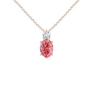 7x5mm Labgrown Oval Lab-Grown Fancy Intense Pink Diamond Solitaire Pendant in Rose Gold