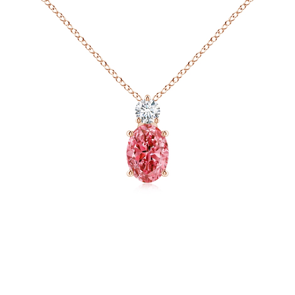 7x5mm Labgrown Oval Lab-Grown Fancy Intense Pink Diamond Solitaire Pendant in Rose Gold 