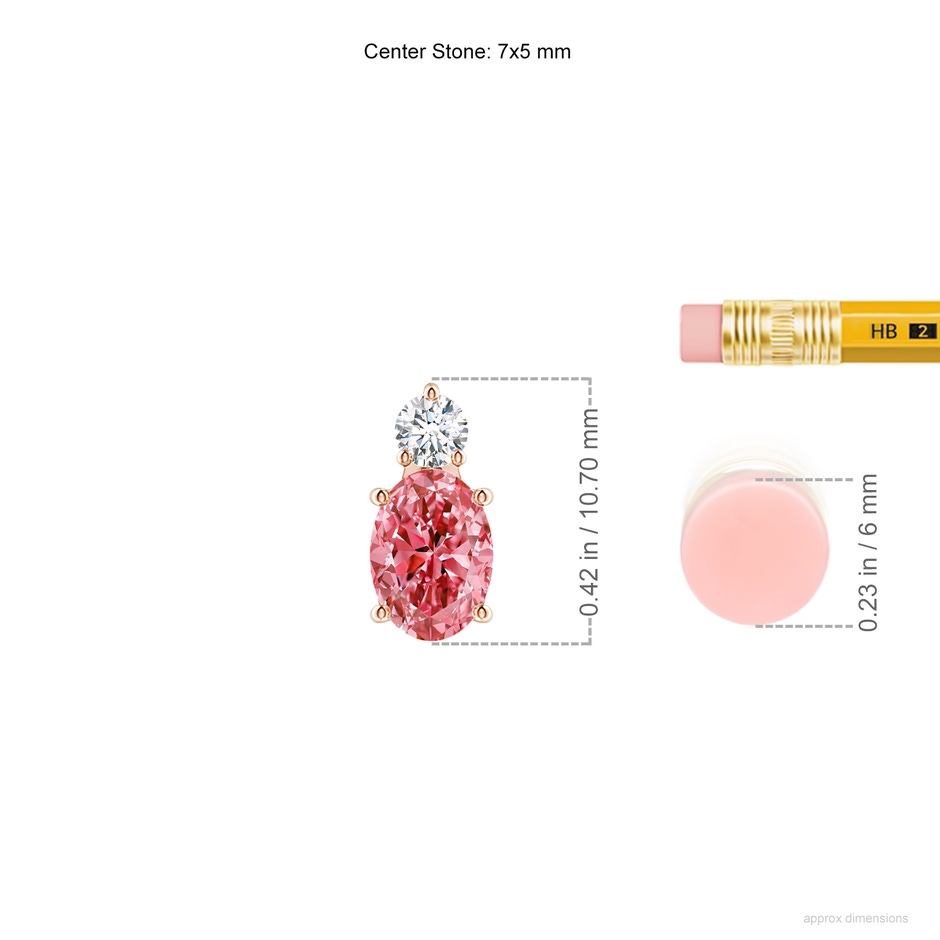 7x5mm Labgrown Oval Lab-Grown Fancy Intense Pink Diamond Solitaire Pendant in Rose Gold ruler