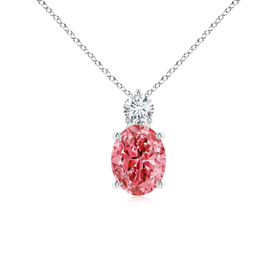 9x7mm Labgrown Oval Lab-Grown Fancy Intense Pink Diamond Solitaire Pendant in White Gold 