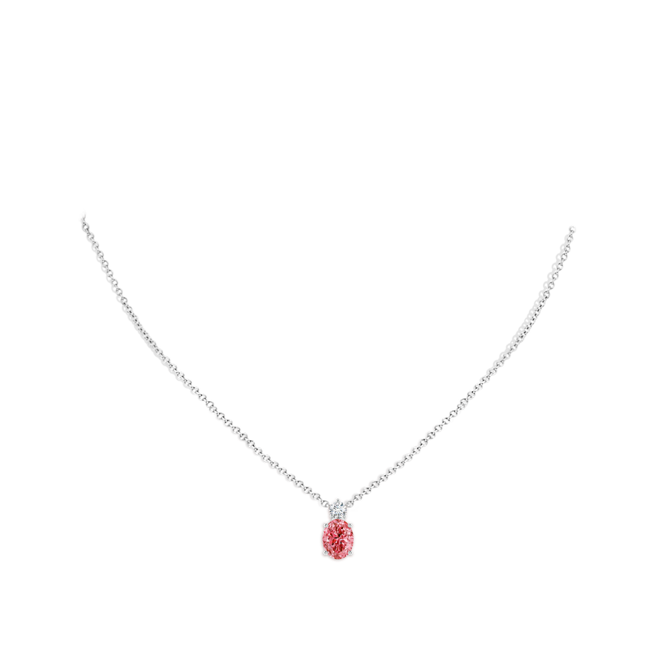 9x7mm Labgrown Oval Lab-Grown Fancy Intense Pink Diamond Solitaire Pendant in White Gold pen