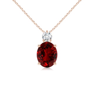 10x8mm Labgrown Lab-Grown Oval Ruby Solitaire Pendant with Diamond in 9K Rose Gold