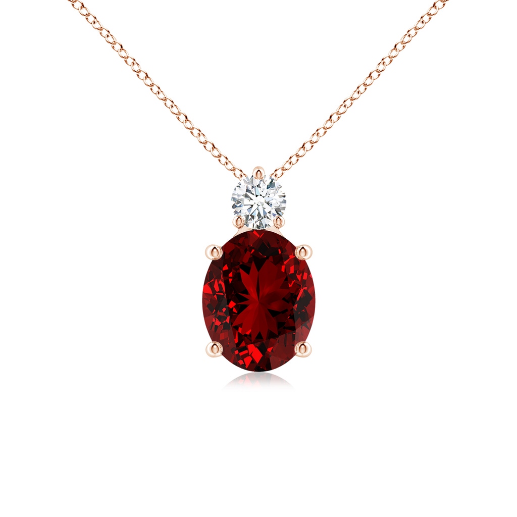 10x8mm Labgrown Lab-Grown Oval Ruby Solitaire Pendant with Diamond in Rose Gold
