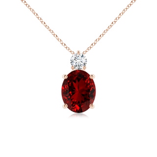 10x8mm Labgrown Lab-Grown Oval Ruby Solitaire Pendant with Diamond in Rose Gold