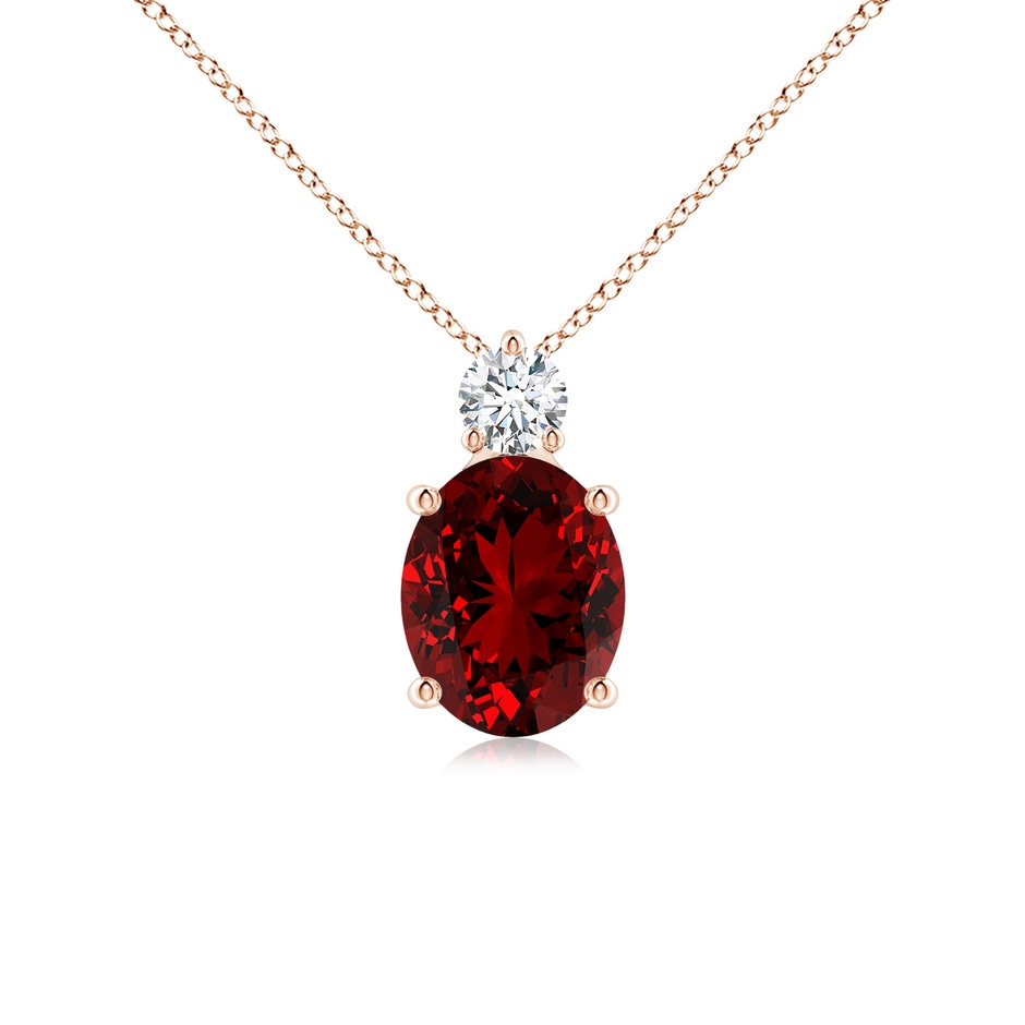 10x8mm Labgrown Lab-Grown Oval Ruby Solitaire Pendant with Diamond in Rose Gold 