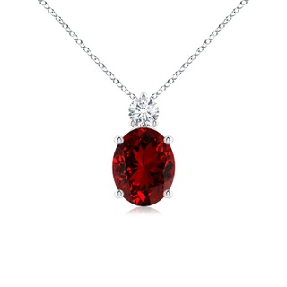 10x8mm Labgrown Lab-Grown Oval Ruby Solitaire Pendant with Diamond in S999 Silver