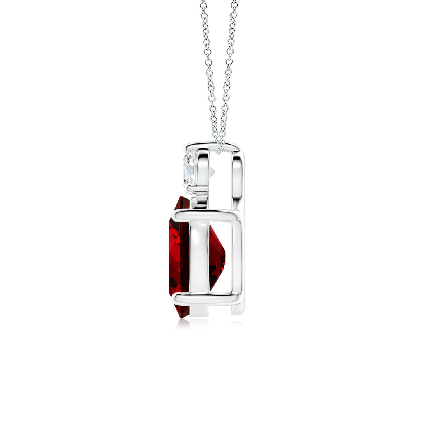 10x8mm Labgrown Lab-Grown Oval Ruby Solitaire Pendant with Diamond in White Gold