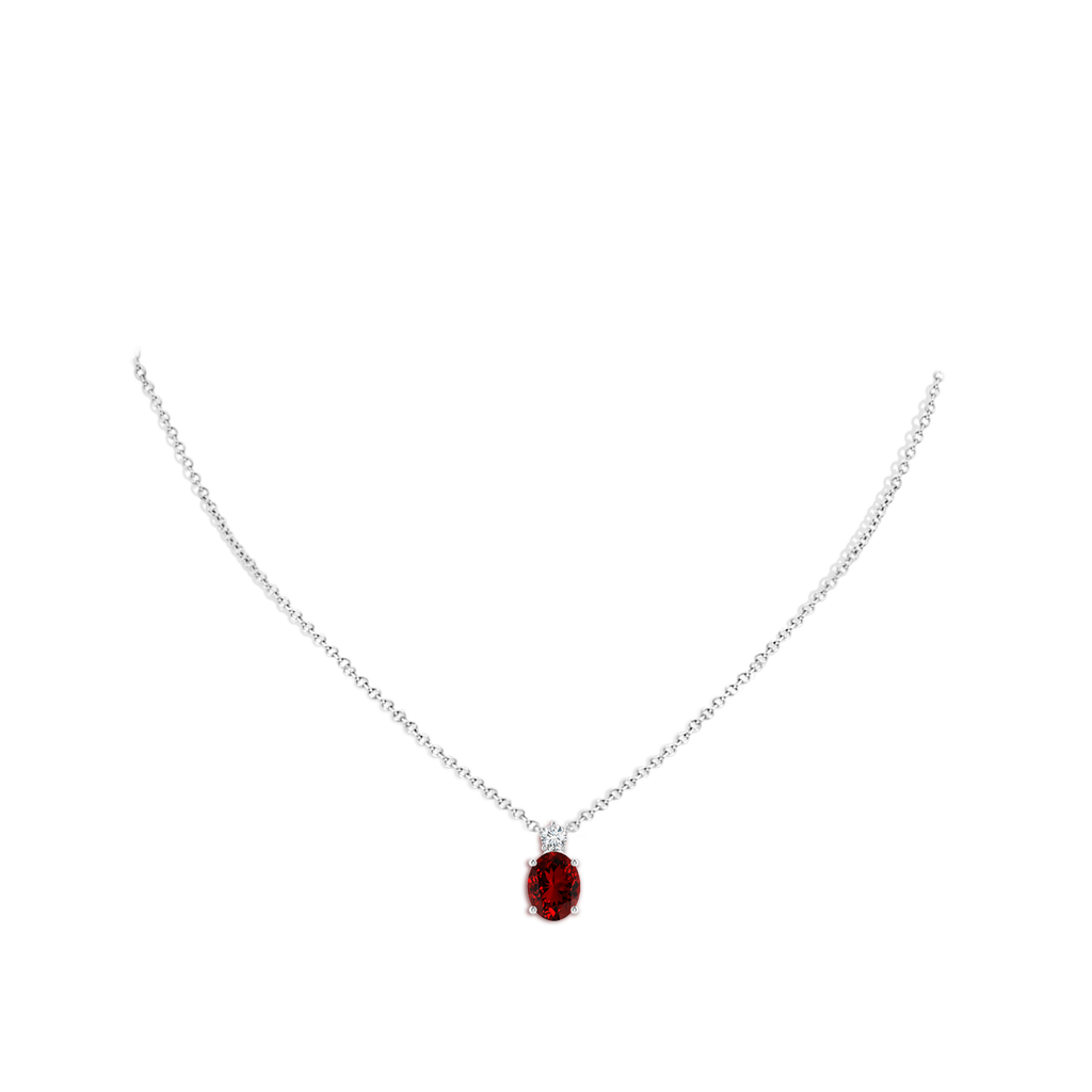 10x8mm Labgrown Lab-Grown Oval Ruby Solitaire Pendant with Diamond in White Gold pen