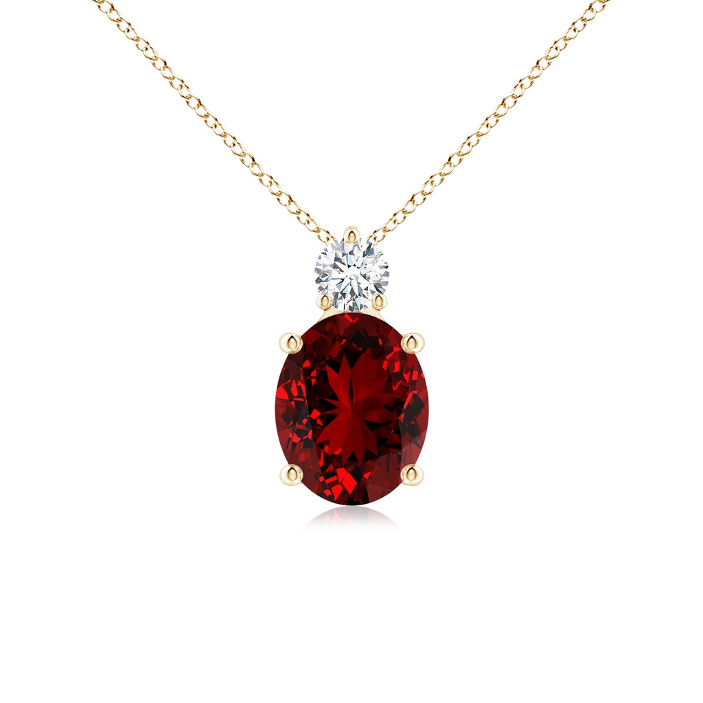 10x8mm Labgrown Lab-Grown Oval Ruby Solitaire Pendant with Diamond in Yellow Gold