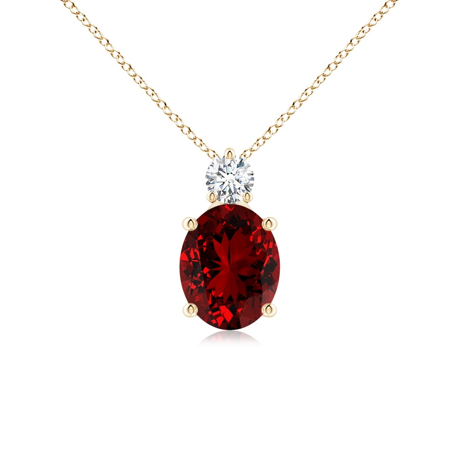 10x8mm Labgrown Lab-Grown Oval Ruby Solitaire Pendant with Diamond in Yellow Gold 