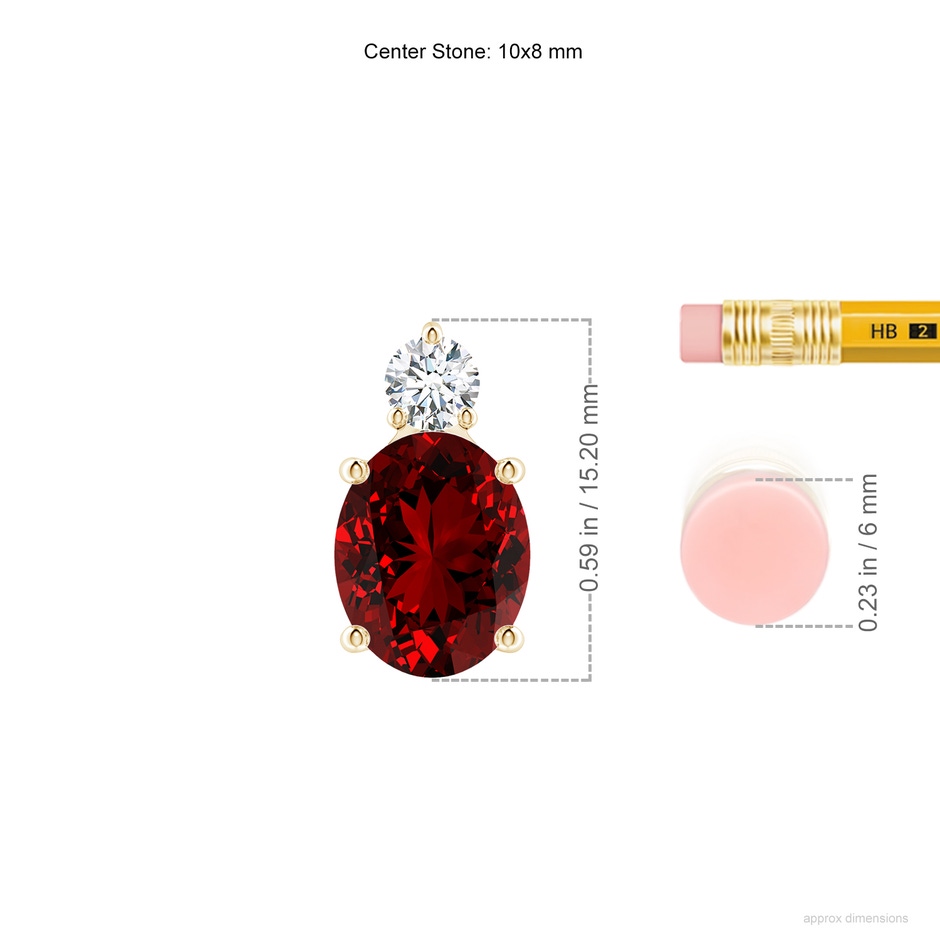 10x8mm Labgrown Lab-Grown Oval Ruby Solitaire Pendant with Diamond in Yellow Gold ruler