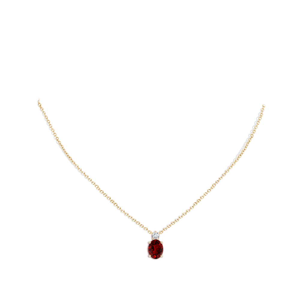 10x8mm Labgrown Lab-Grown Oval Ruby Solitaire Pendant with Diamond in Yellow Gold pen