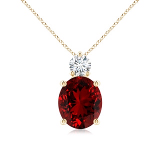 12x10mm Labgrown Lab-Grown Oval Ruby Solitaire Pendant with Diamond in Yellow Gold