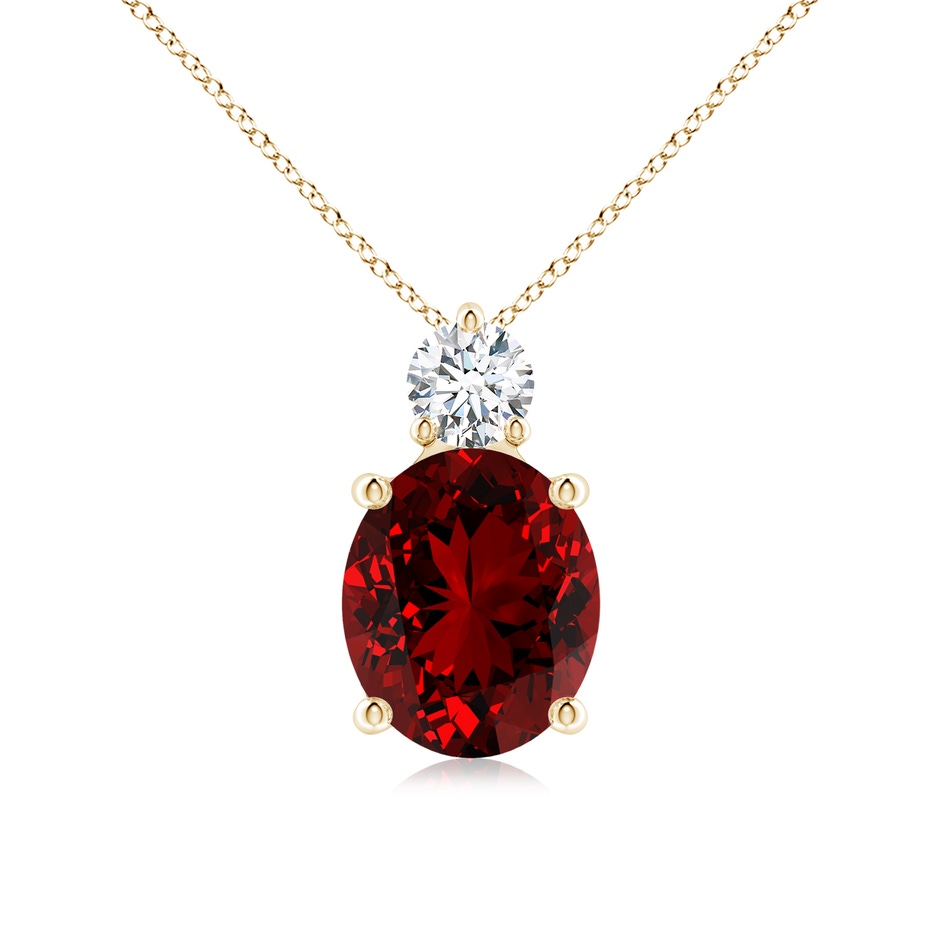 12x10mm Labgrown Lab-Grown Oval Ruby Solitaire Pendant with Diamond in Yellow Gold 