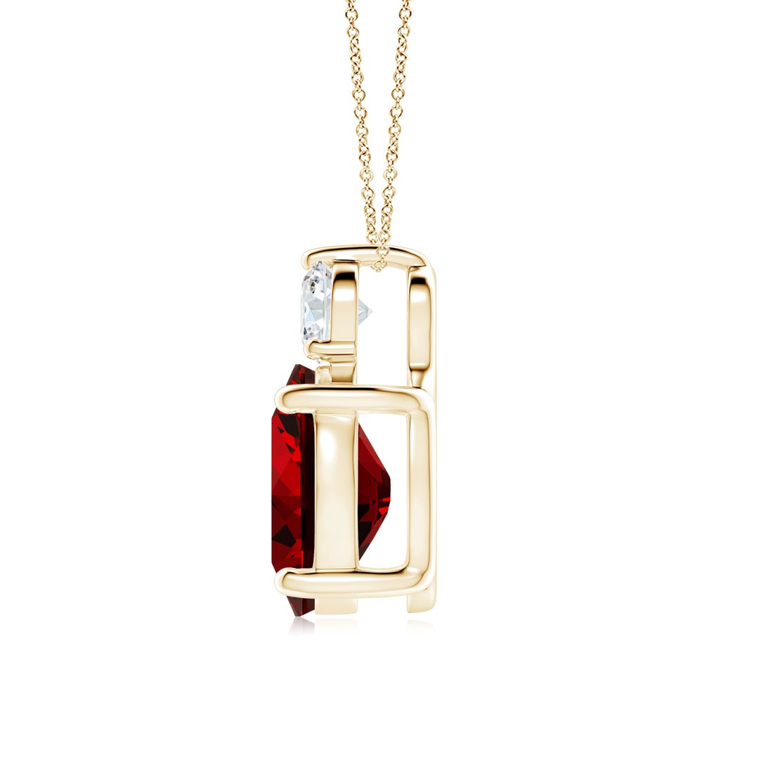 12x10mm Labgrown Lab-Grown Oval Ruby Solitaire Pendant with Diamond in Yellow Gold - side 3