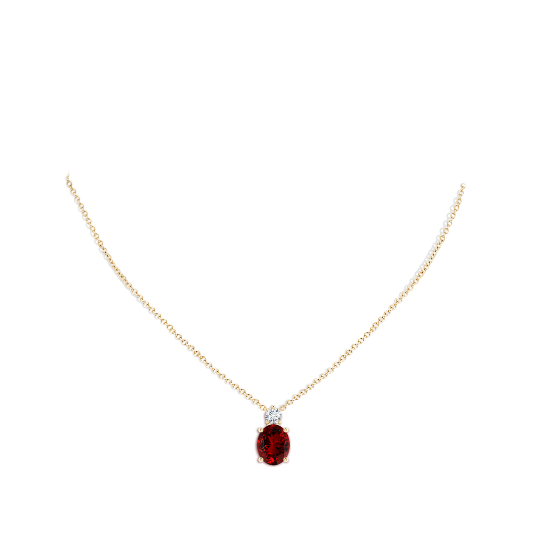 12x10mm Labgrown Lab-Grown Oval Ruby Solitaire Pendant with Diamond in Yellow Gold - body_neck