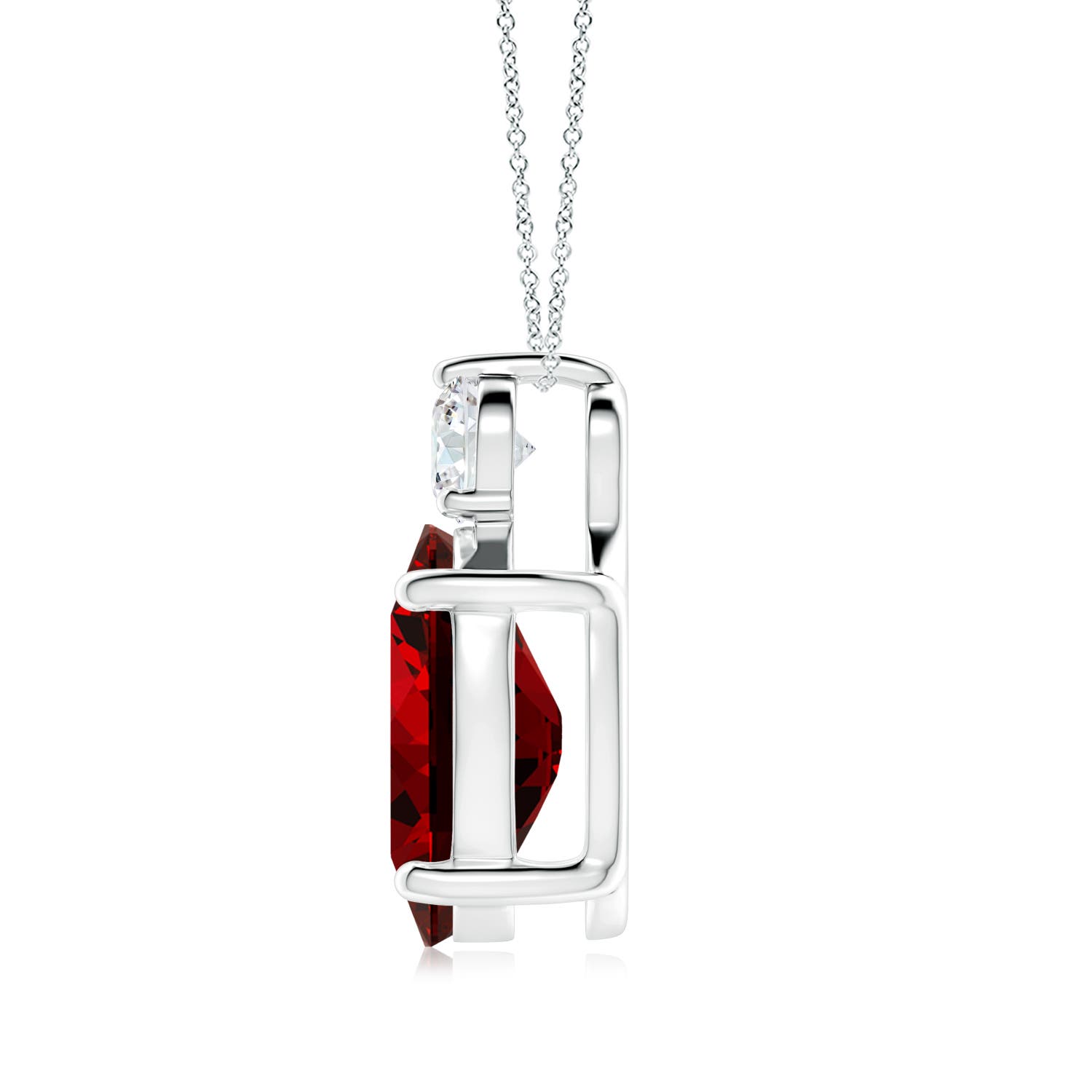 14x10mm Labgrown Lab-Grown Oval Ruby Solitaire Pendant with Diamond in White Gold