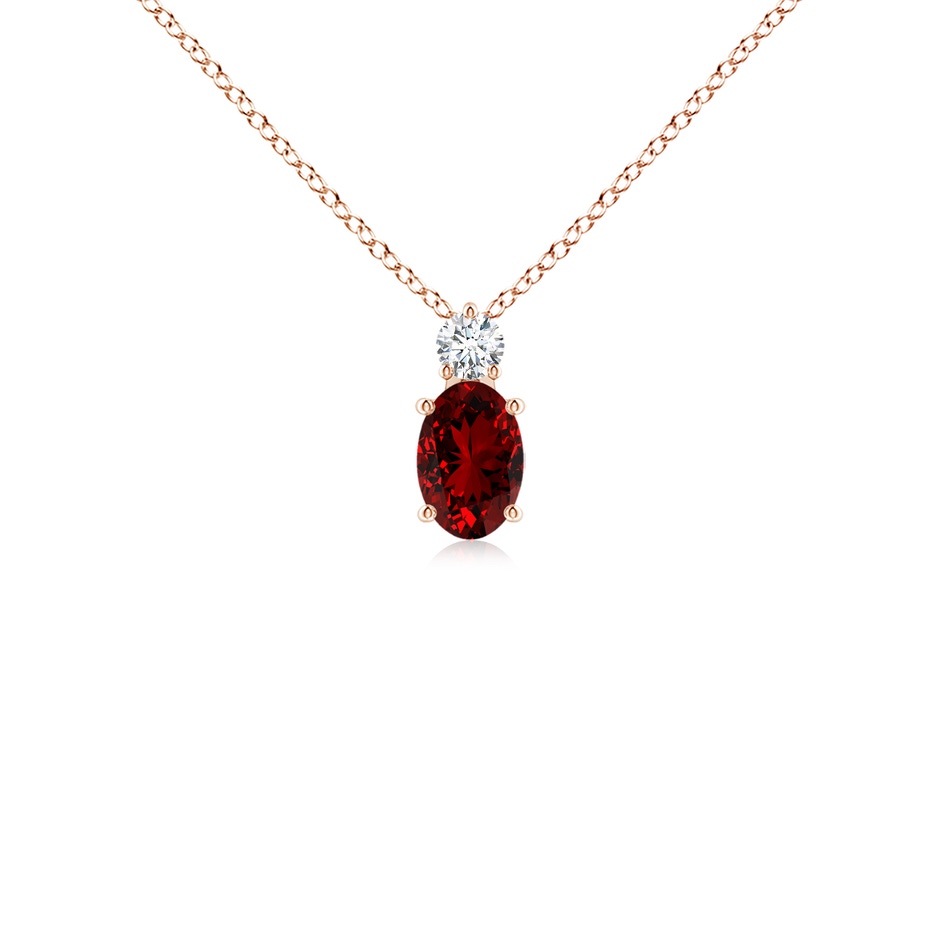 6x4mm Labgrown Lab-Grown Oval Ruby Solitaire Pendant with Diamond in 9K Rose Gold 