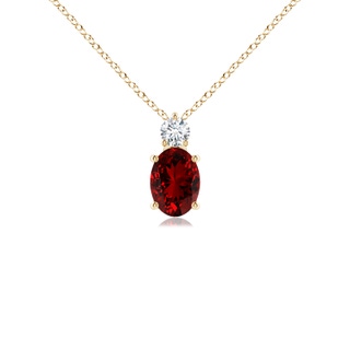 7x5mm Labgrown Lab-Grown Oval Ruby Solitaire Pendant with Diamond in Yellow Gold