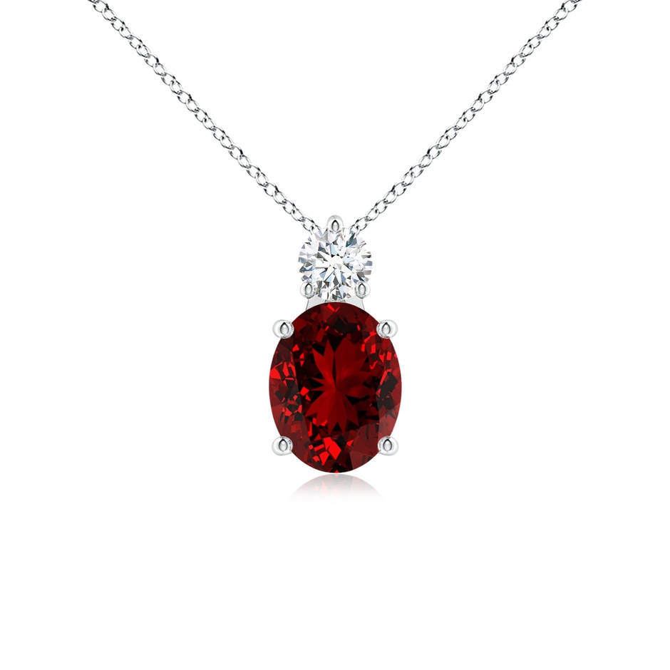 9x7mm Labgrown Lab-Grown Oval Ruby Solitaire Pendant with Diamond in S999 Silver 