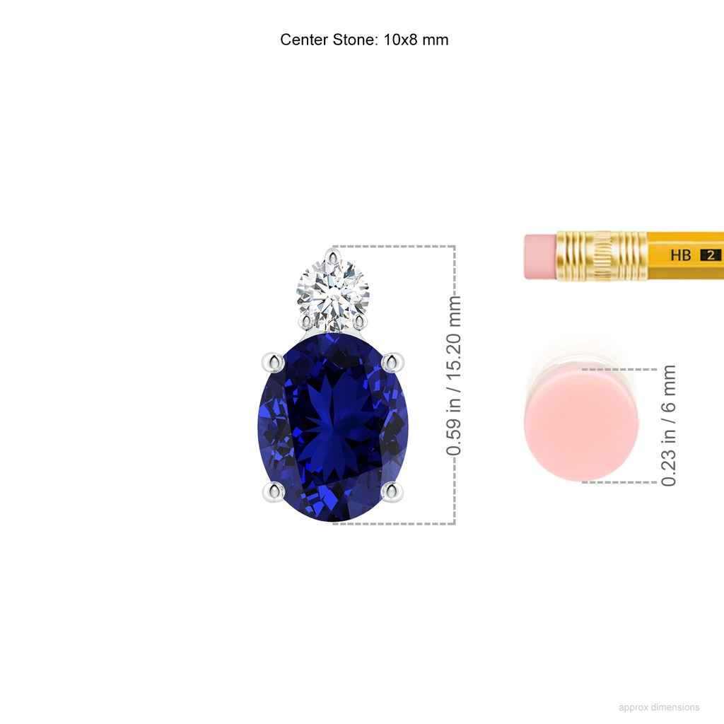 10x8mm Labgrown Lab-Grown Oval Sapphire Solitaire Pendant with Lab Diamond in P950 Platinum ruler