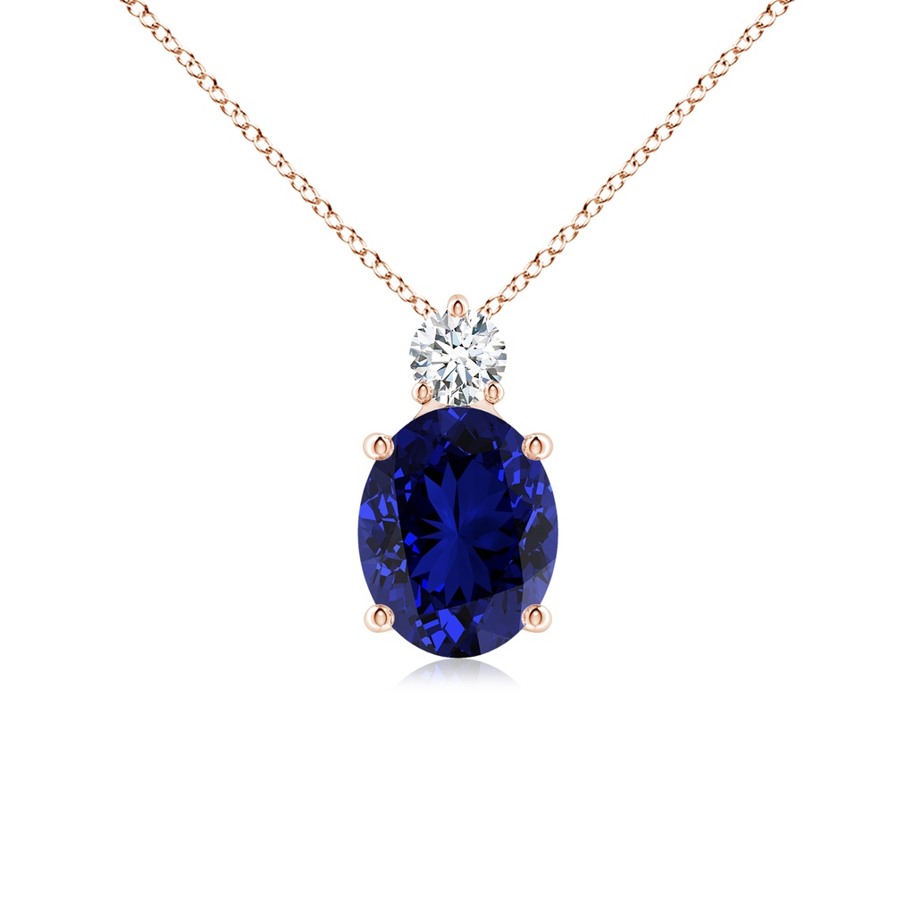 10x8mm Labgrown Lab-Grown Oval Sapphire Solitaire Pendant with Lab Diamond in Rose Gold