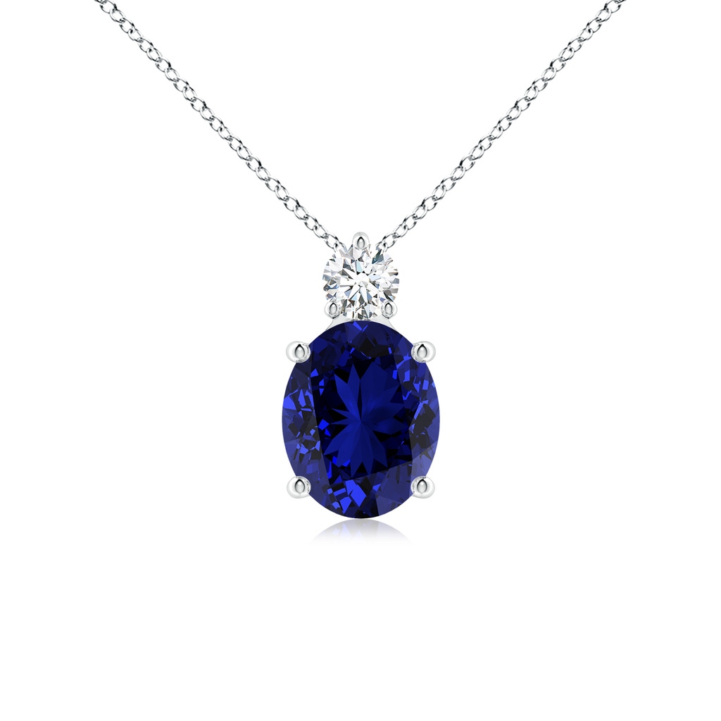 10x8mm Labgrown Lab-Grown Oval Sapphire Solitaire Pendant with Lab Diamond in White Gold