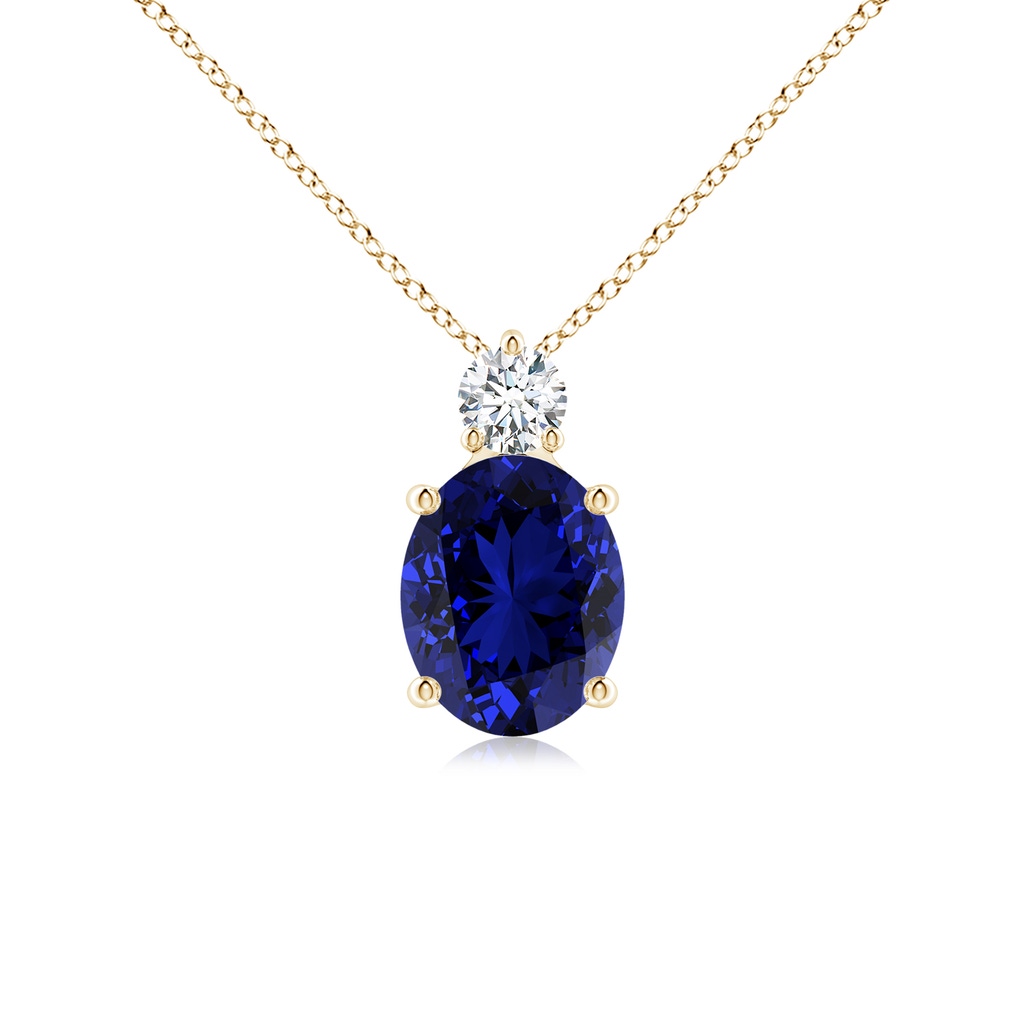 10x8mm Labgrown Lab-Grown Oval Sapphire Solitaire Pendant with Lab Diamond in Yellow Gold