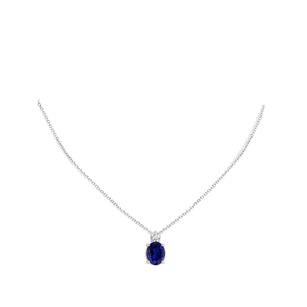 12x10mm Labgrown Lab-Grown Oval Sapphire Solitaire Pendant with Lab Diamond in P950 Platinum pen