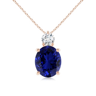 12x10mm Labgrown Lab-Grown Oval Sapphire Solitaire Pendant with Lab Diamond in Rose Gold